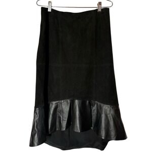 Alice + Olivia Women's NWT Black Lambskin High/Low Ruffle Trim Skirt Sz 10